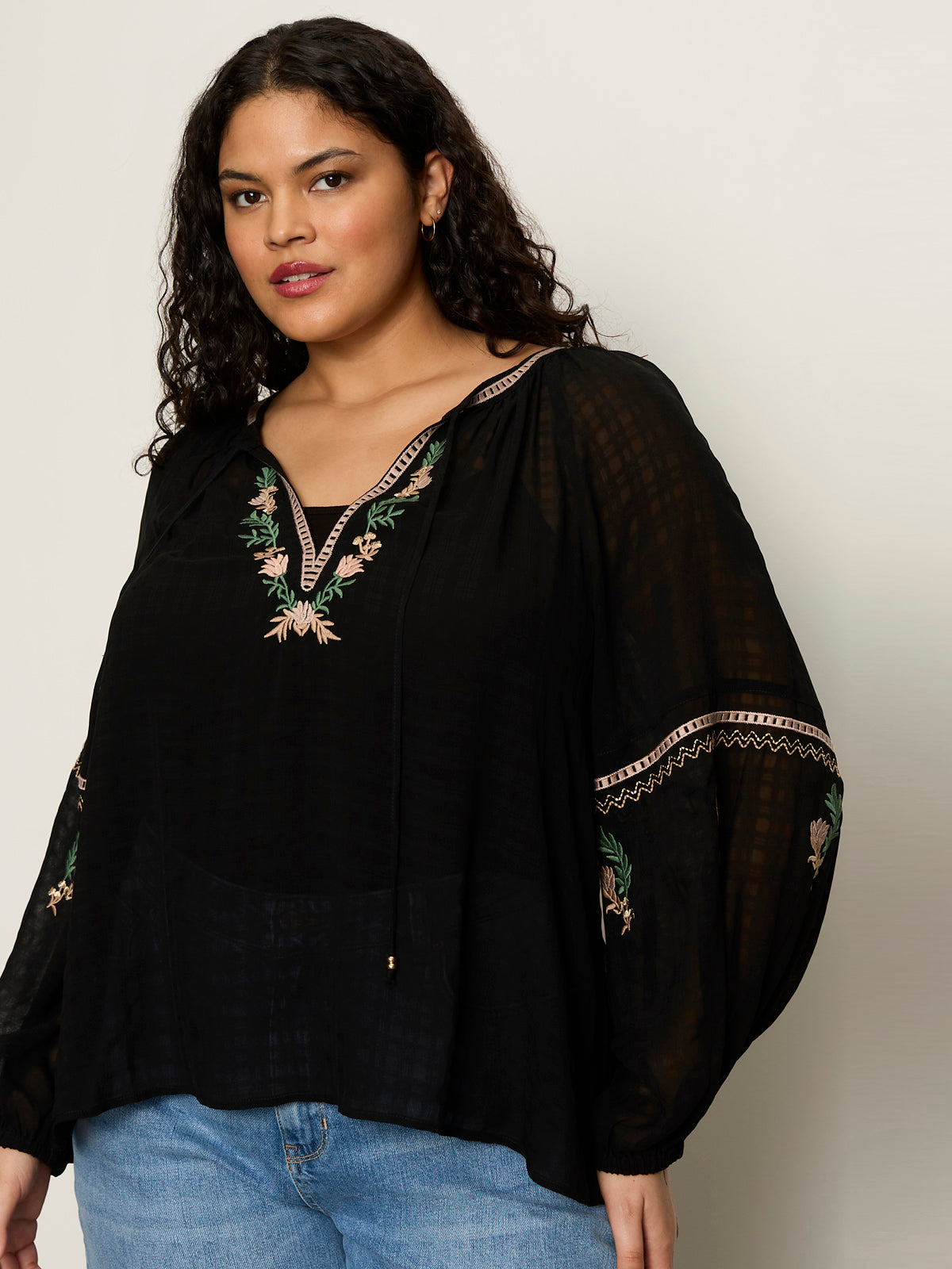 Raye Embroidered Blouse Black Extended Sizing - Sanctuary Clothing