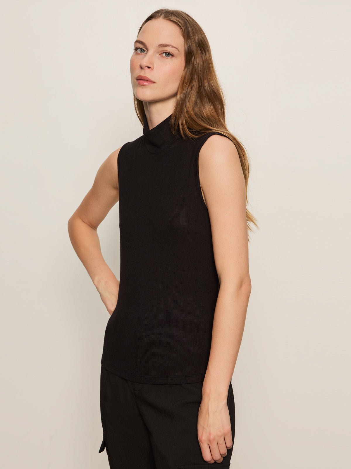 Essential Sleeveless Mock Neck Tank Black - Sanctuary Clothing