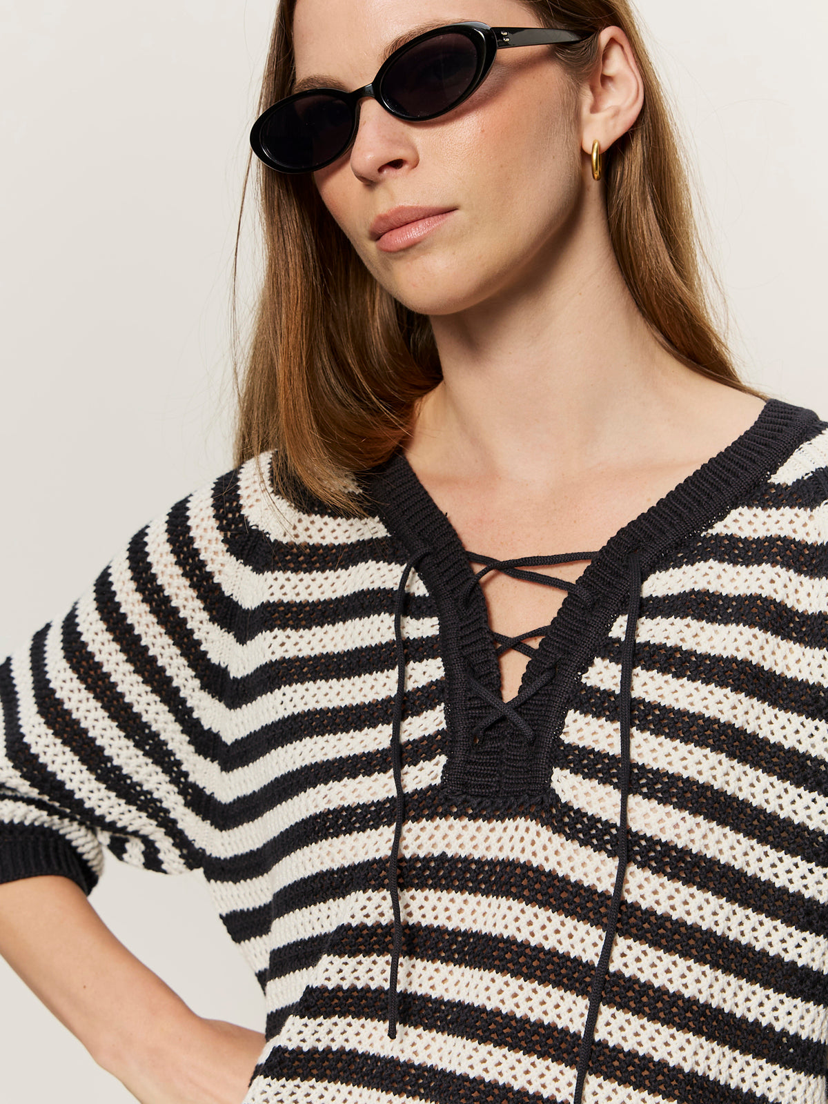 Lace Up Sweater Tee Black/Chalk - Sanctuary Clothing