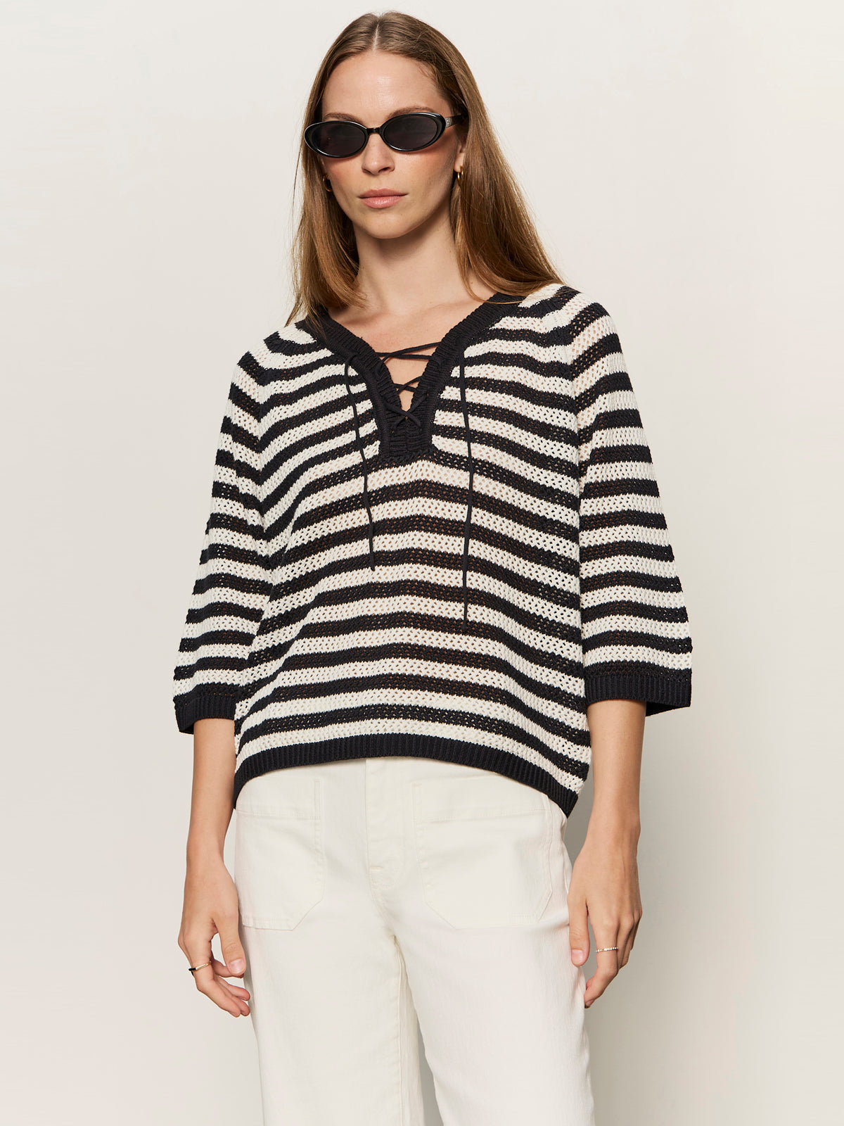 Lace Up Sweater Tee Black/Chalk - Sanctuary Clothing