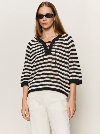 Lace Up Sweater Tee Black/Chalk - Sanctuary Clothing