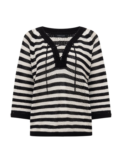 Lace Up Sweater Tee Black/Chalk - Sanctuary Clothing