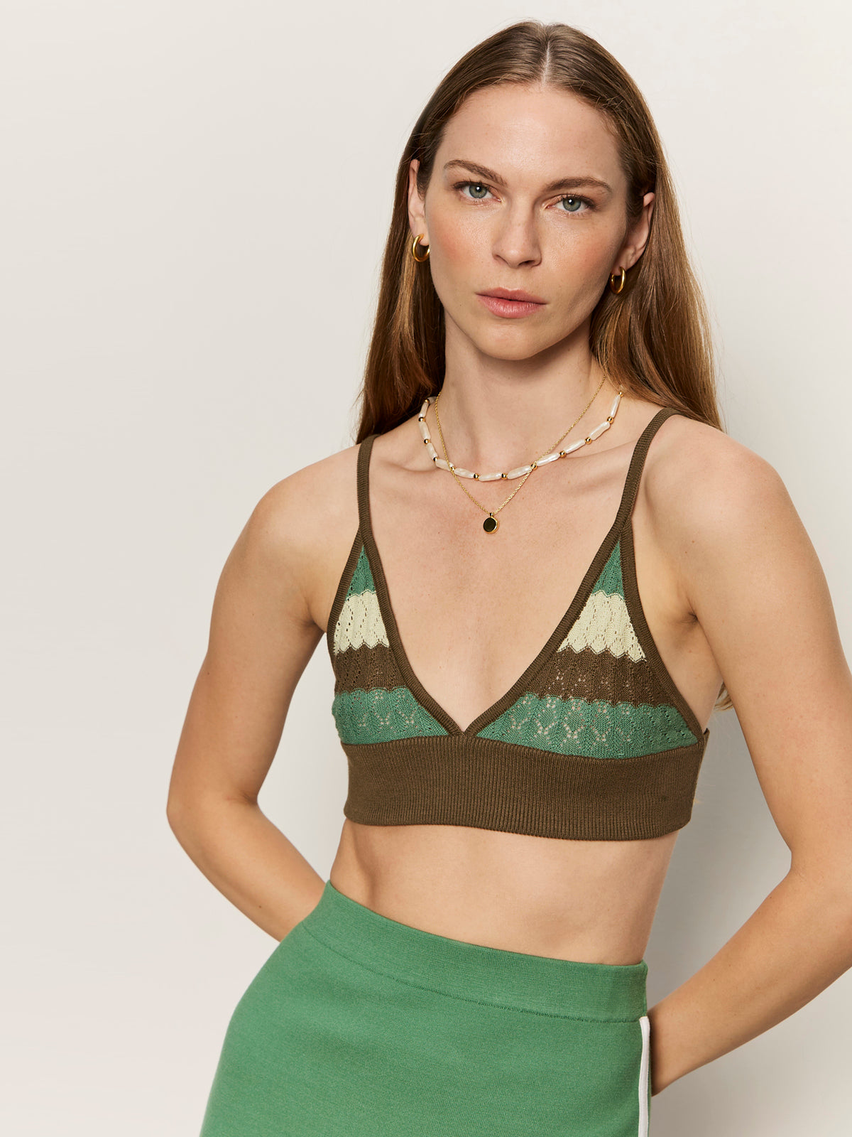 ONE AND ONLY KNIT BRALETTE TIMBER/GREEN JUICE/GREEN MIST - Sanctuary Clothing