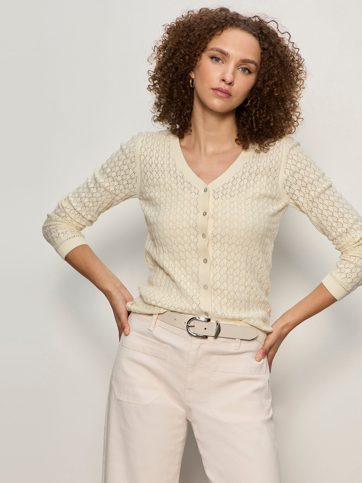 EVERYDAY POINTELLE CARDIGAN COLLAGEN - Sanctuary Clothing