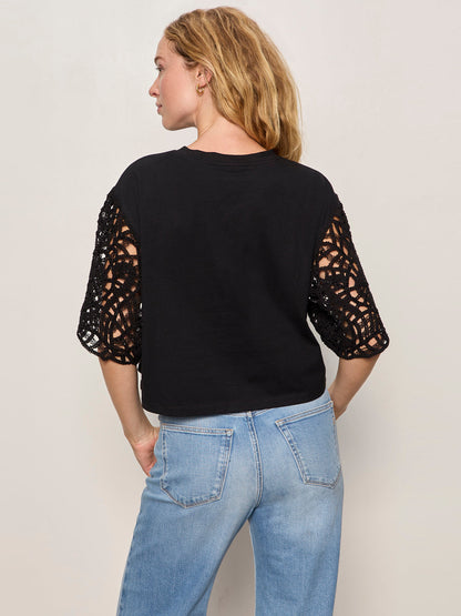 CROCHET SLEEVE BELLE TEE BLACK - Sanctuary Clothing