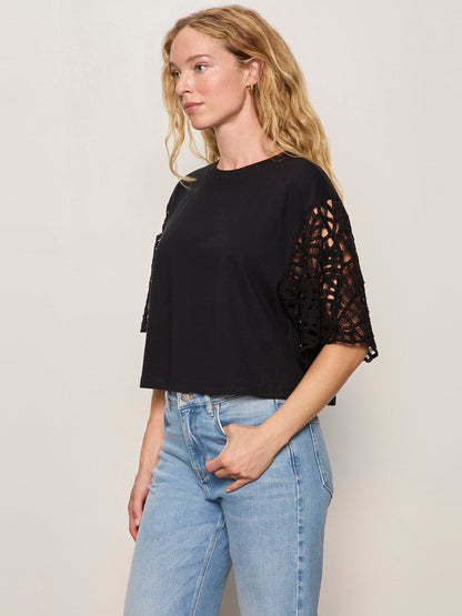 CROCHET SLEEVE BELLE TEE BLACK - Sanctuary Clothing