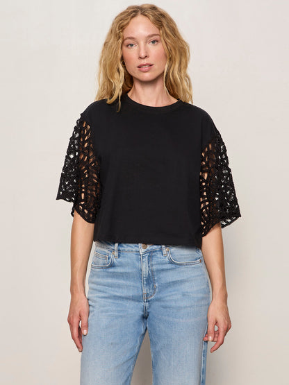 CROCHET SLEEVE BELLE TEE BLACK - Sanctuary Clothing