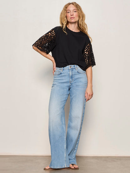 CROCHET SLEEVE BELLE TEE BLACK - Sanctuary Clothing