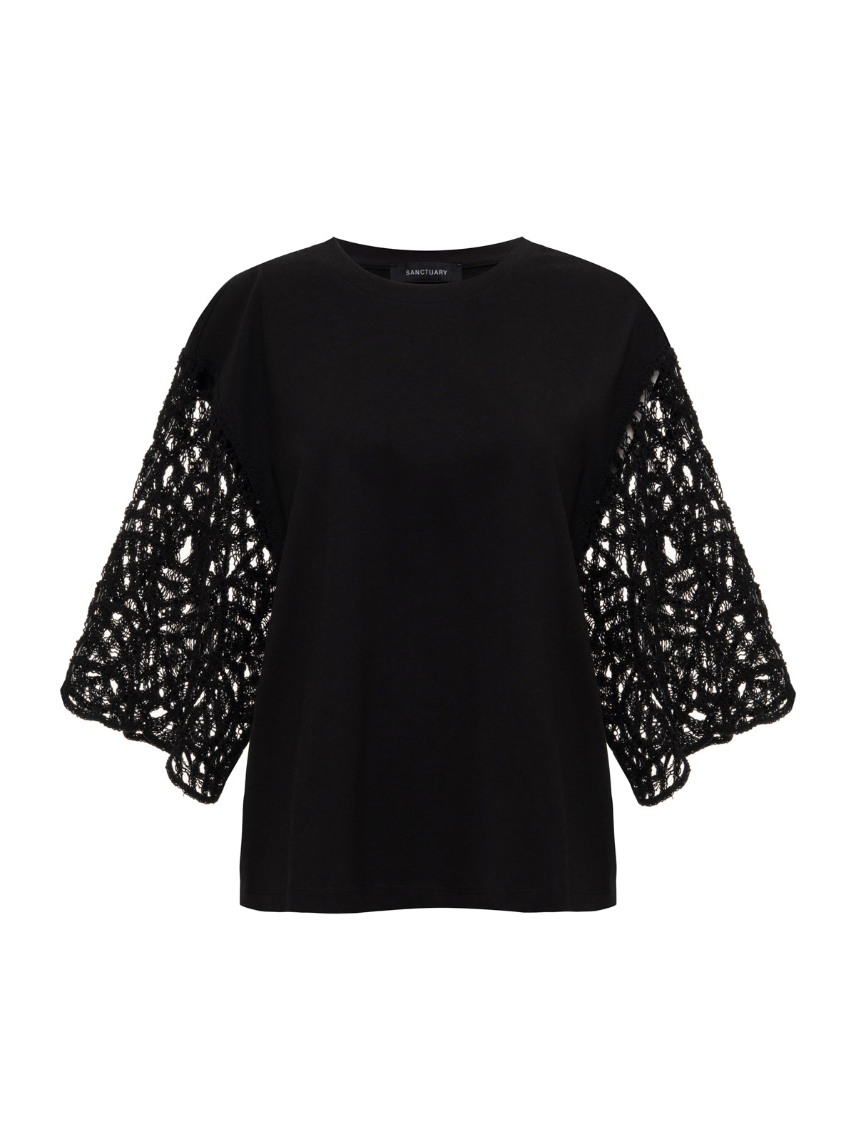 CROCHET SLEEVE BELLE TEE BLACK - Sanctuary Clothing