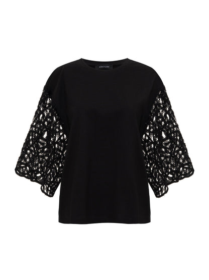 CROCHET SLEEVE BELLE TEE BLACK - Sanctuary Clothing