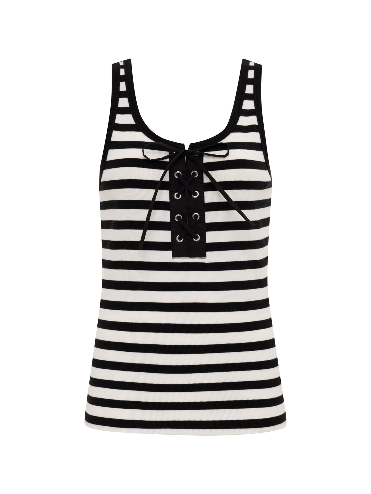 GO-TO LACE UP TANK CHALK/BLACK STRIPE (11) - Sanctuary Clothing