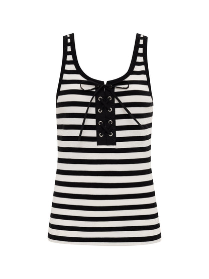 GO-TO LACE UP TANK CHALK/BLACK STRIPE (11) - Sanctuary Clothing