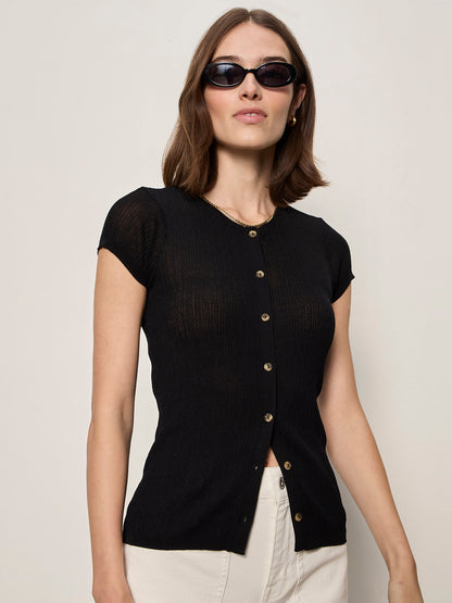 SOFT FOCUS RIBBBED TOP BLACK - Sanctuary Clothing