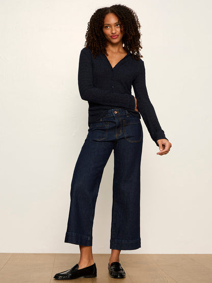 Juno Textured Button Front Top Navy Blazer - Sanctuary Clothing
