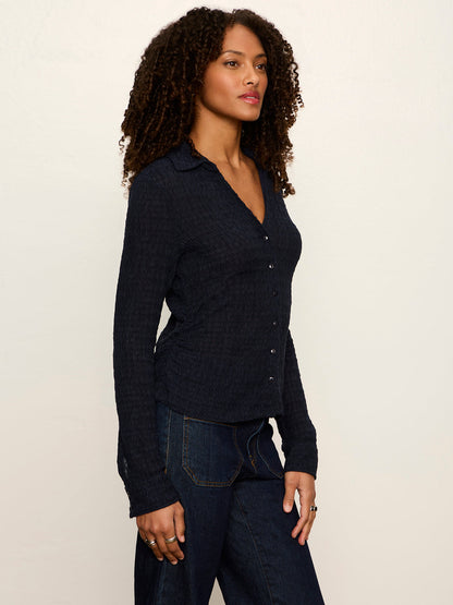 Juno Textured Button Front Top Navy Blazer - Sanctuary Clothing