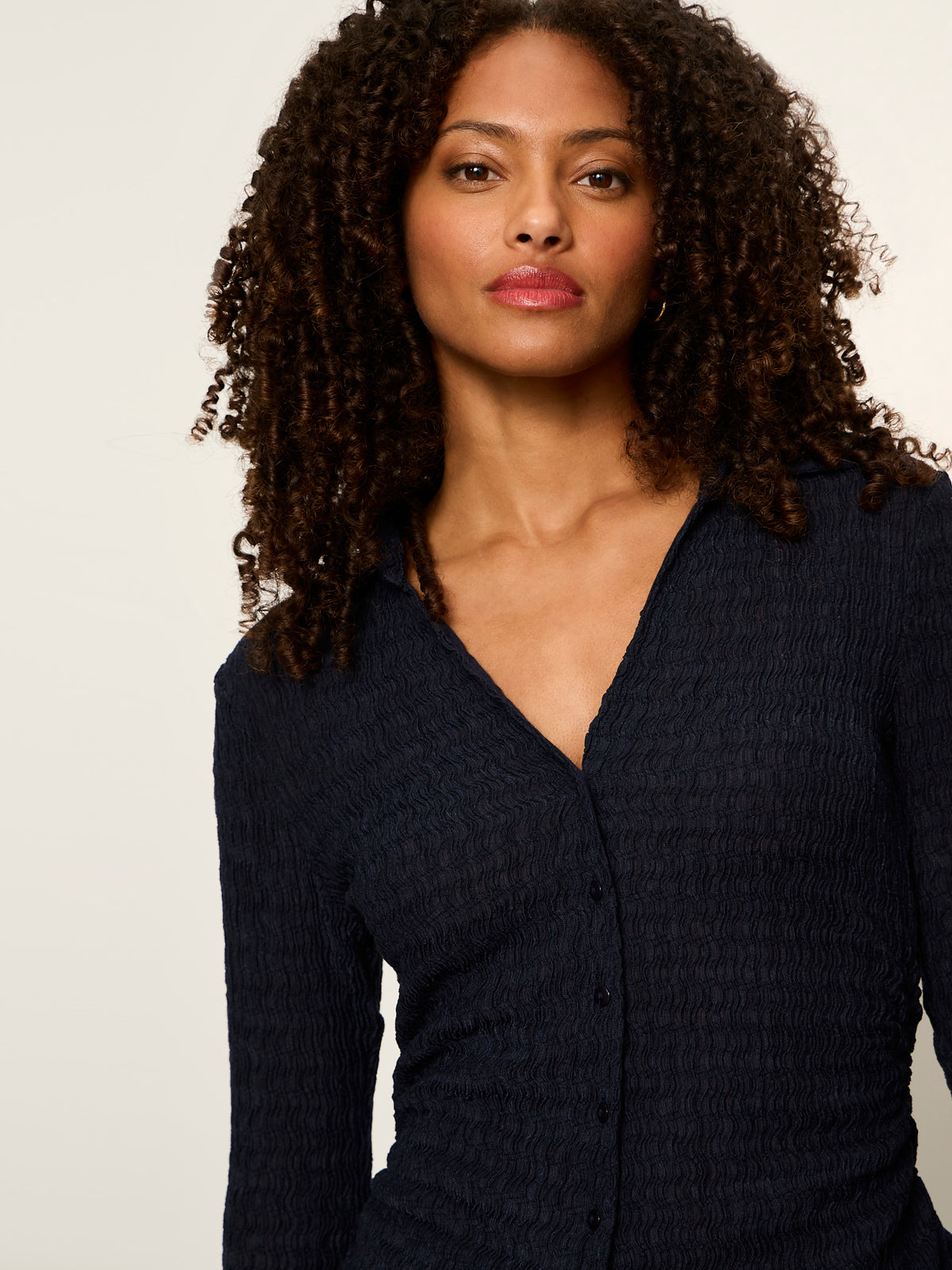 Juno Textured Button Front Top Navy Blazer - Sanctuary Clothing
