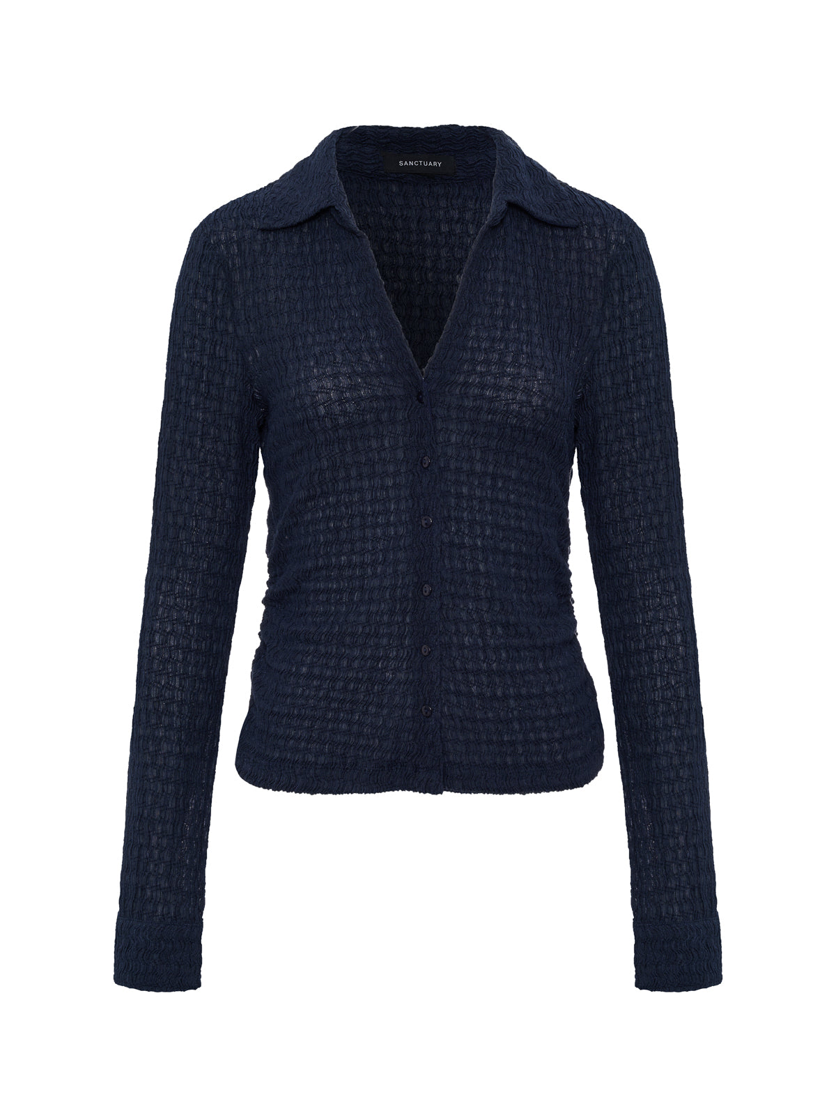 Juno Textured Button Front Top Navy Blazer - Sanctuary Clothing
