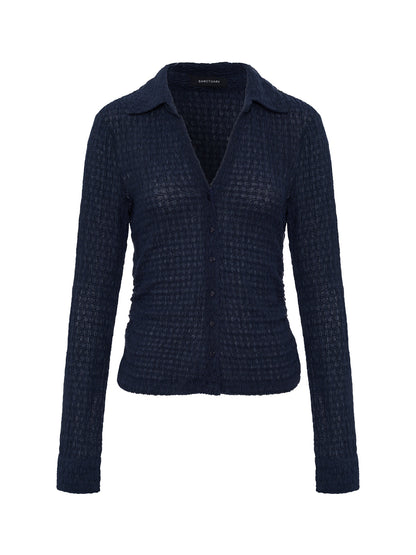 Juno Textured Button Front Top Navy Blazer - Sanctuary Clothing