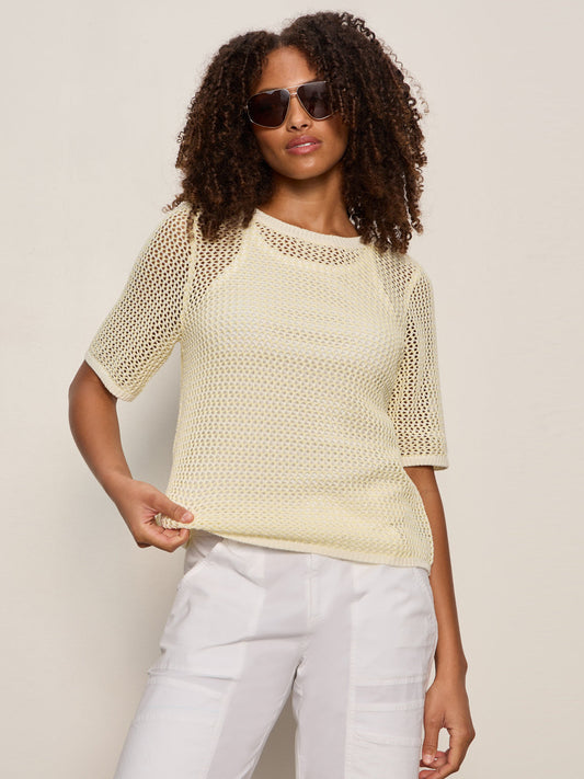 OPEN KNIT SWEATER TEE LEMON DROP/CHALK STRIPE - Sanctuary Clothing