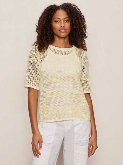 OPEN KNIT SWEATER TEE LEMON DROP/CHALK STRIPE - Sanctuary Clothing