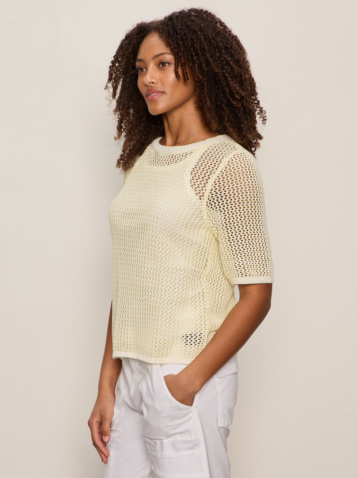 OPEN KNIT SWEATER TEE LEMON DROP/CHALK STRIPE - Sanctuary Clothing