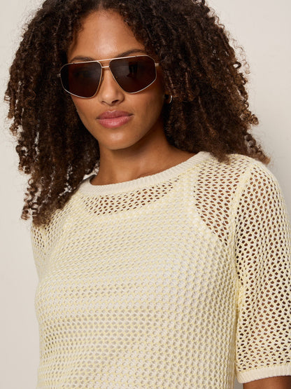 OPEN KNIT SWEATER TEE LEMON DROP/CHALK STRIPE - Sanctuary Clothing