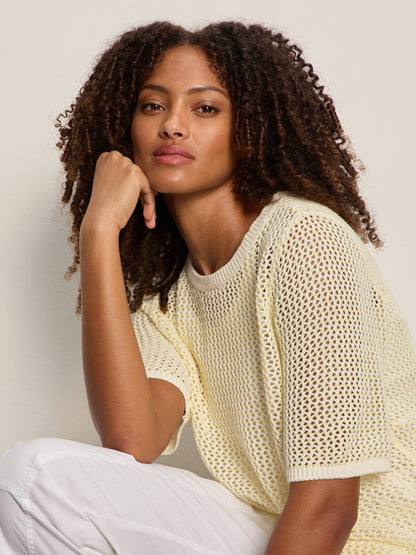 OPEN KNIT SWEATER TEE LEMON DROP/CHALK STRIPE - Sanctuary Clothing