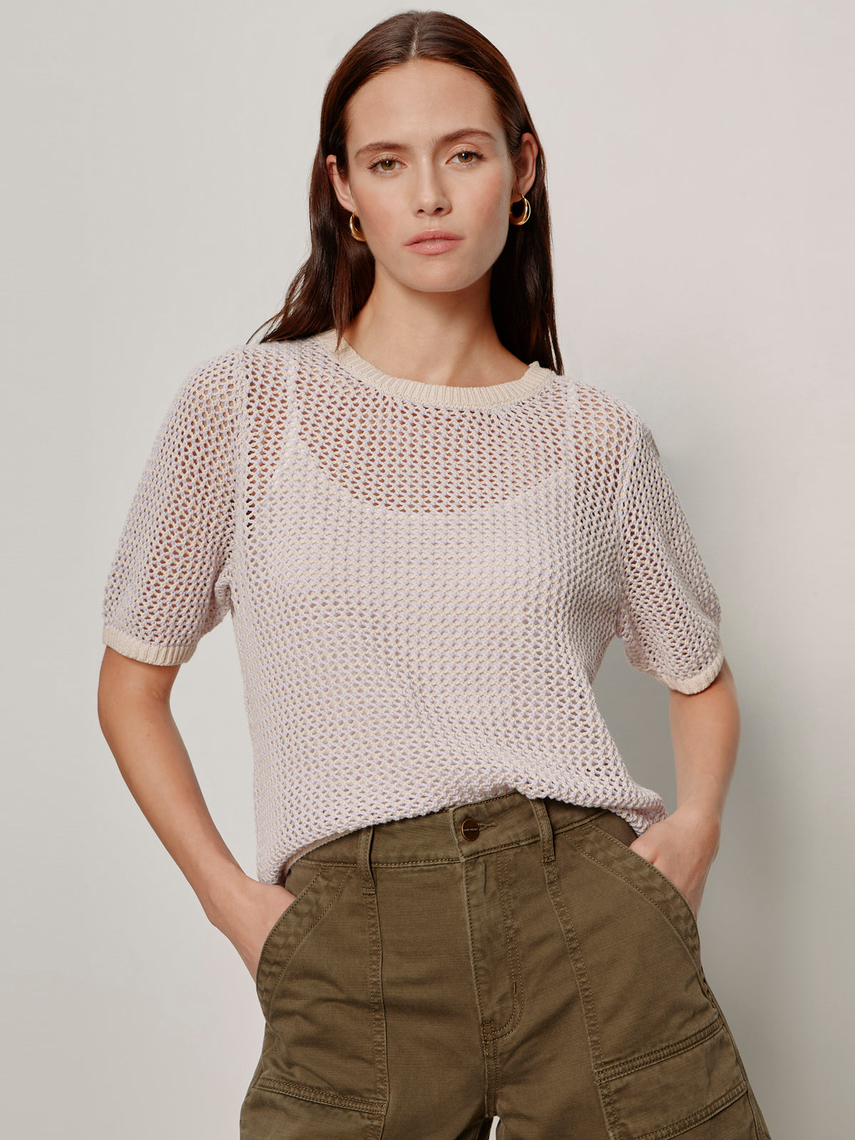 OPEN KNIT SWEATER TEE PETAL/RICH COLLAGEN STRIPE - Sanctuary Clothing