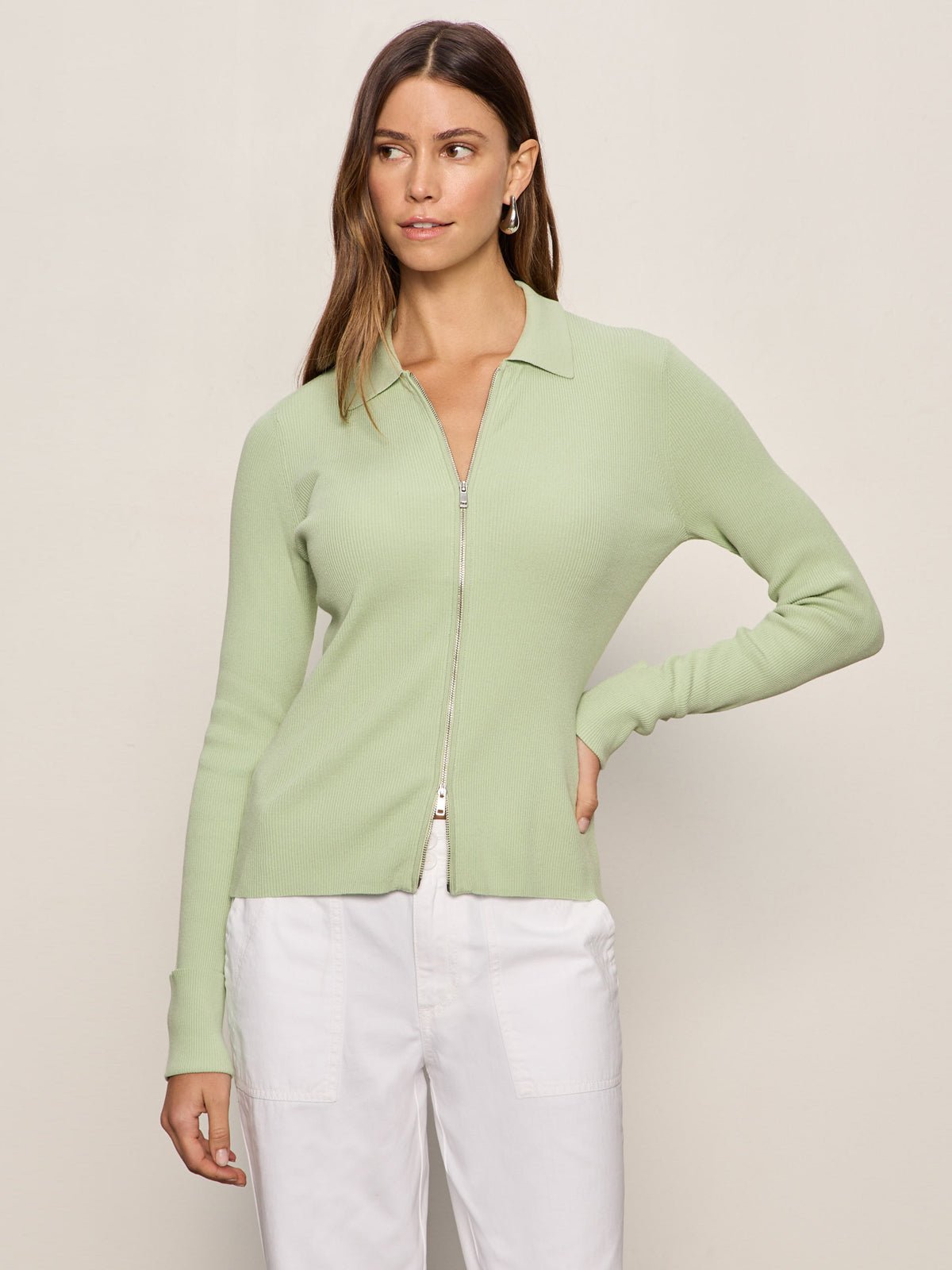 ONLY YOURS RIBBED ZIP SWEATER DETOX GREEN - Sanctuary Clothing