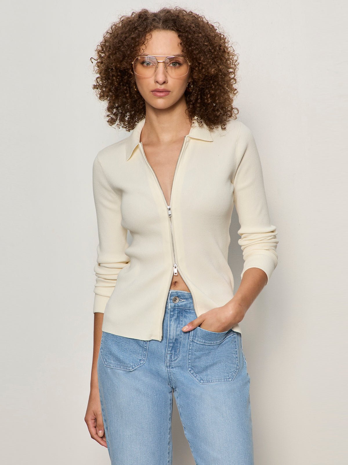 ONLY YOURS RIBBED ZIP SWEATER COLLAGEN - Sanctuary Clothing