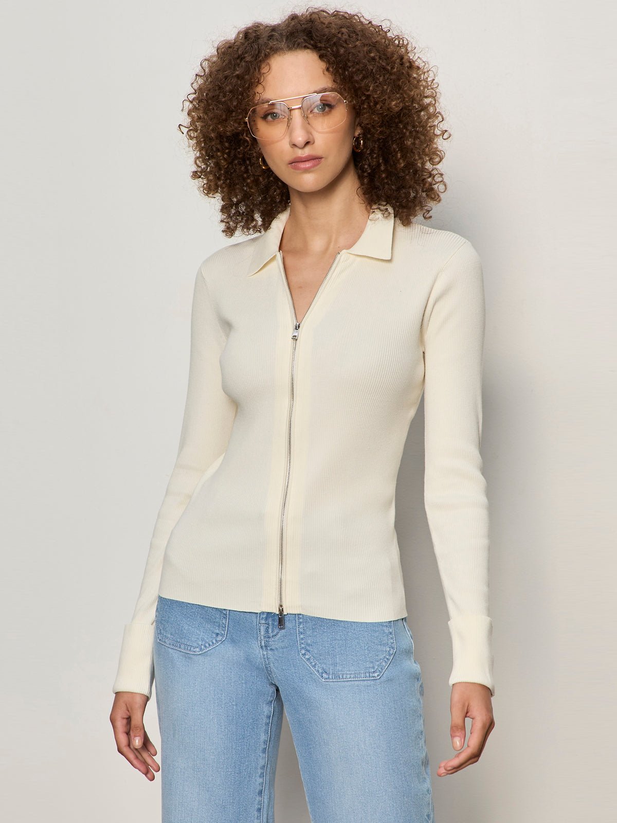 ONLY YOURS RIBBED ZIP SWEATER COLLAGEN - Sanctuary Clothing