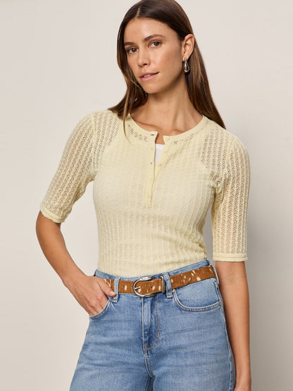 GOING PLACES POINTELLE SWEATER LEMON DROP - Sanctuary Clothing