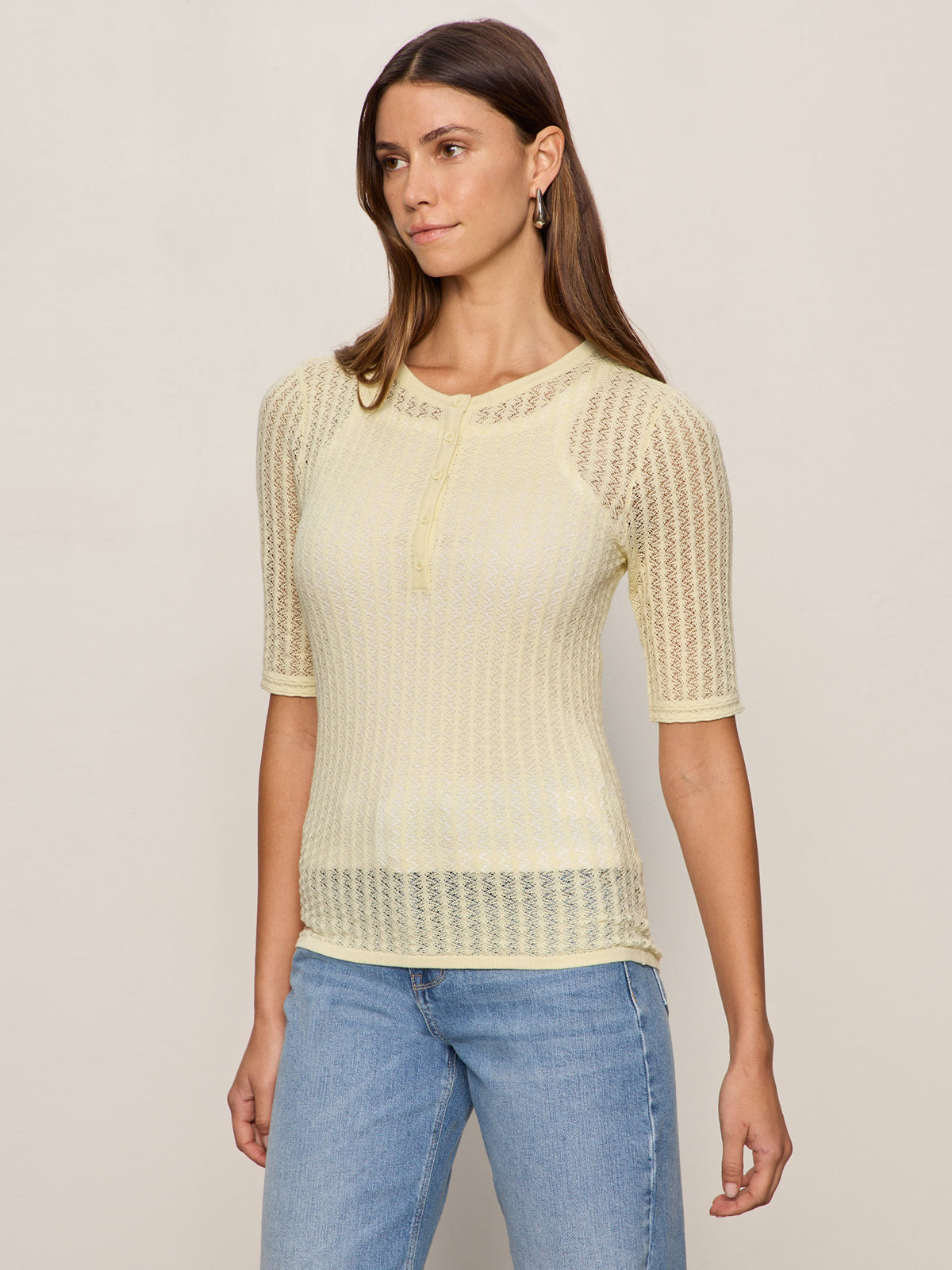 GOING PLACES POINTELLE SWEATER LEMON DROP - Sanctuary Clothing