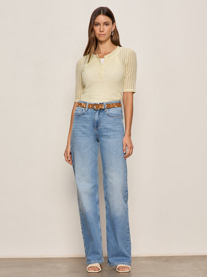 GOING PLACES POINTELLE SWEATER LEMON DROP - Sanctuary Clothing