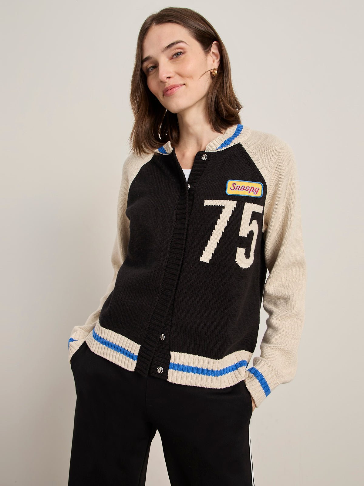 75 BOMBER SWEATER BLACK/ CHALK - Sanctuary Clothing