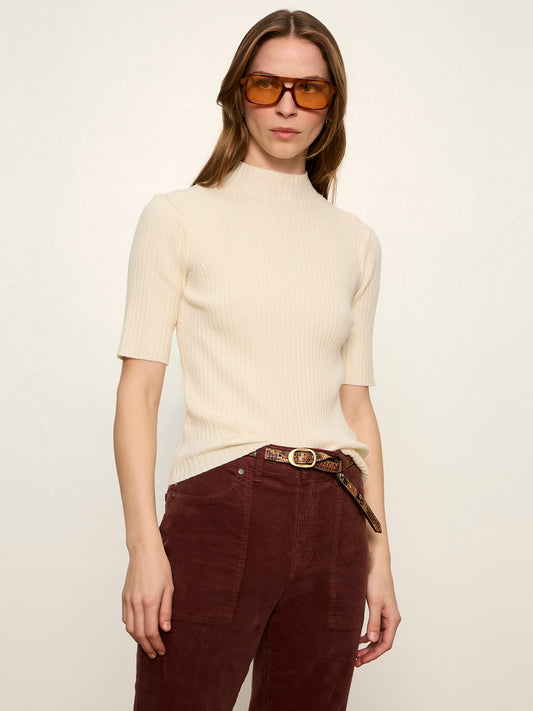High Neck Ribbed Top Bone - Sanctuary Clothing