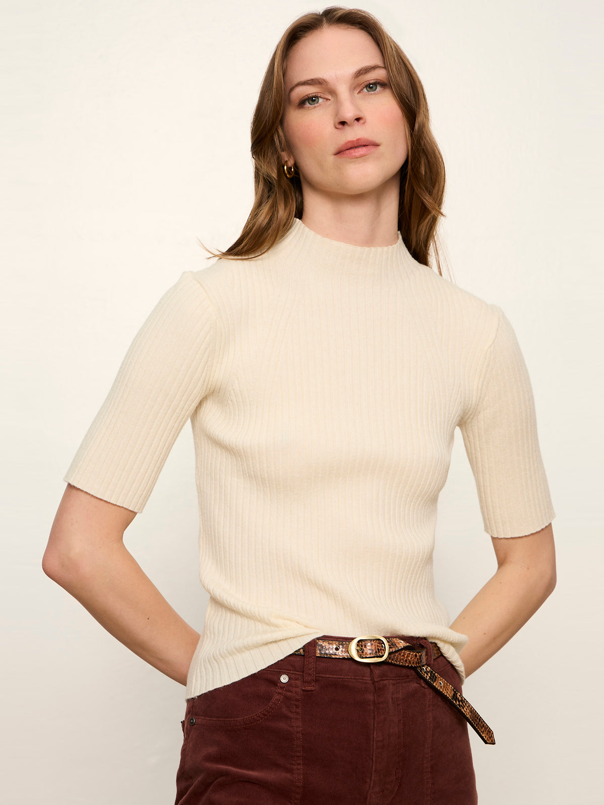 High Neck Ribbed Top Bone - Sanctuary Clothing