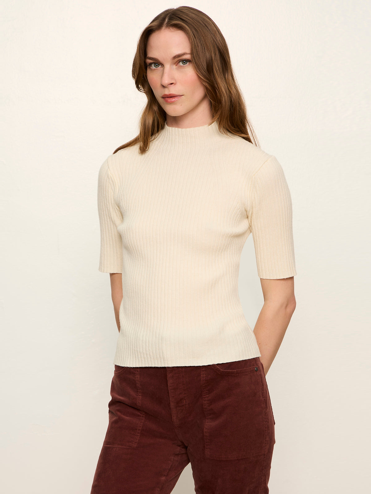 High Neck Ribbed Top Bone - Sanctuary Clothing