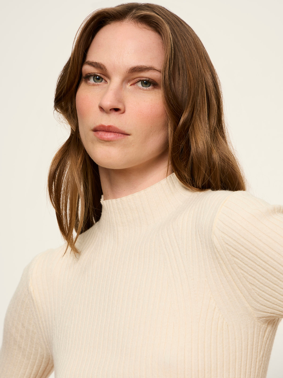 High Neck Ribbed Top Bone - Sanctuary Clothing