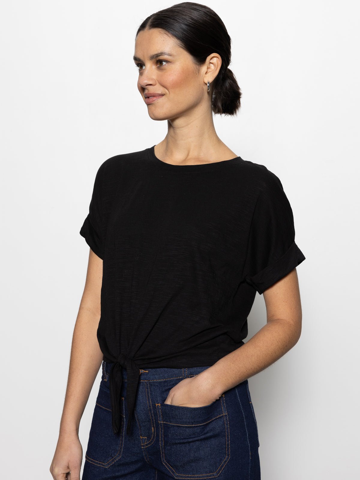 ALL DAY TIE TEE BLACK - Sanctuary Clothing