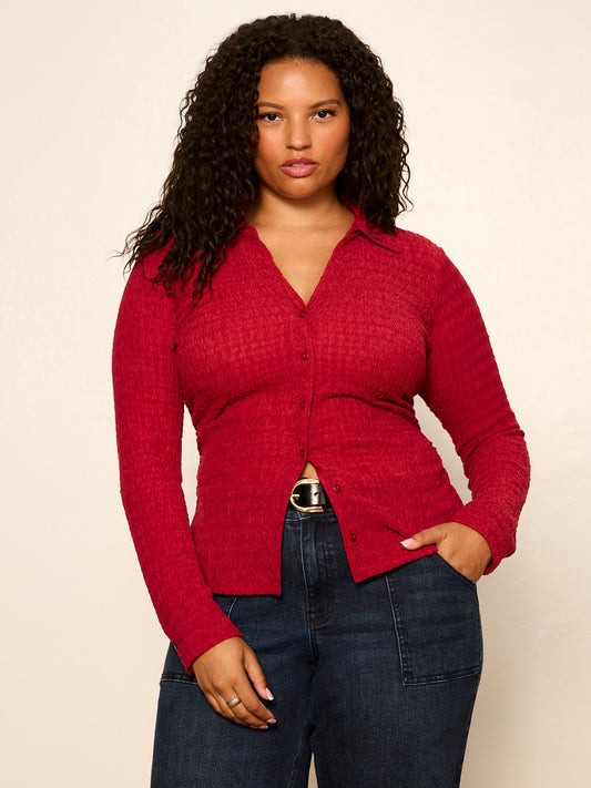 JUNO TEXTURED BUTTON FRONT RED BERRY - Sanctuary Clothing
