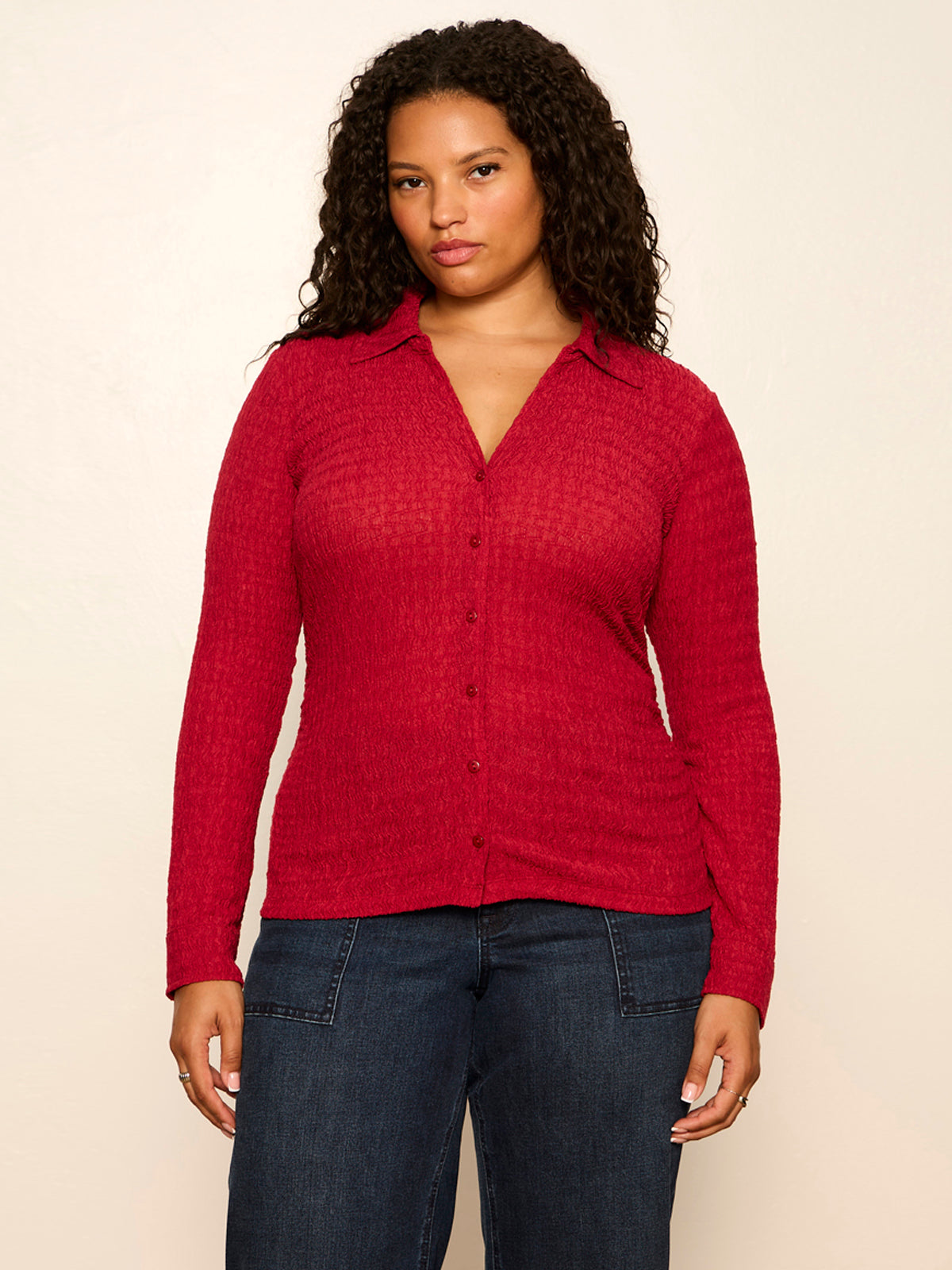 JUNO TEXTURED BUTTON FRONT RED BERRY - Sanctuary Clothing