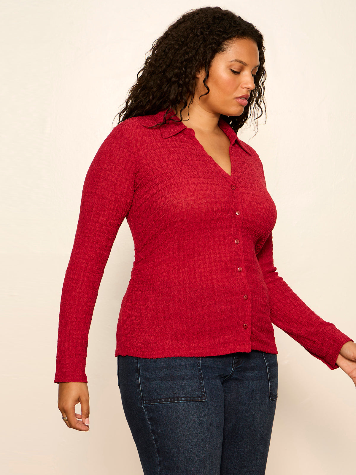JUNO TEXTURED BUTTON FRONT RED BERRY - Sanctuary Clothing