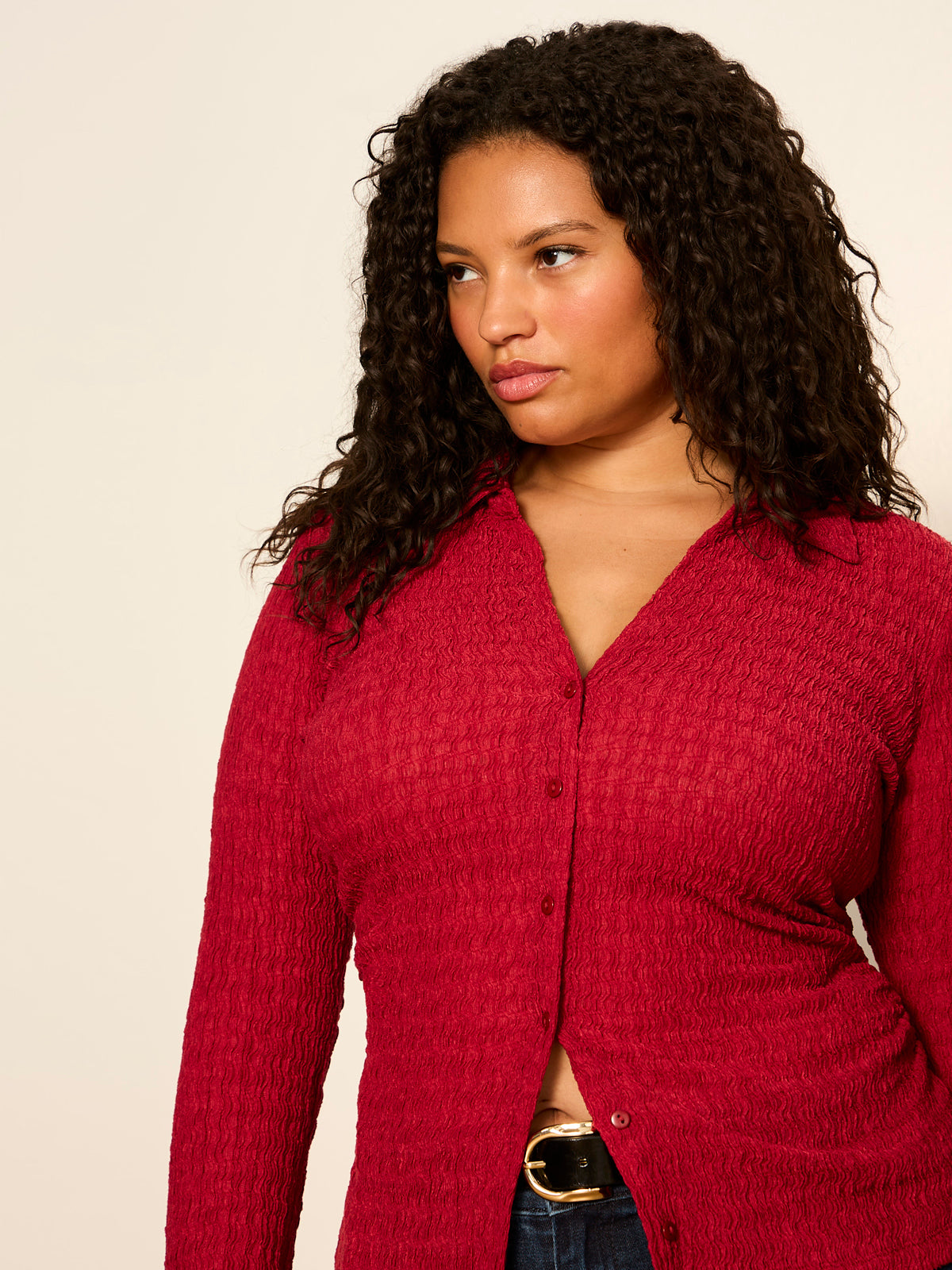 JUNO TEXTURED BUTTON FRONT RED BERRY - Sanctuary Clothing