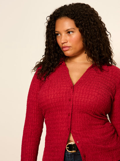 JUNO TEXTURED BUTTON FRONT RED BERRY - Sanctuary Clothing