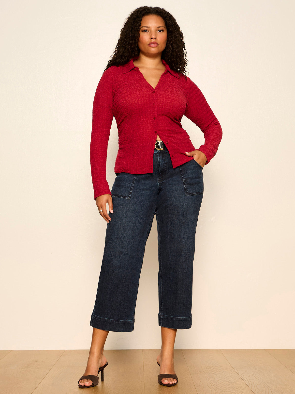 JUNO TEXTURED BUTTON FRONT RED BERRY - Sanctuary Clothing