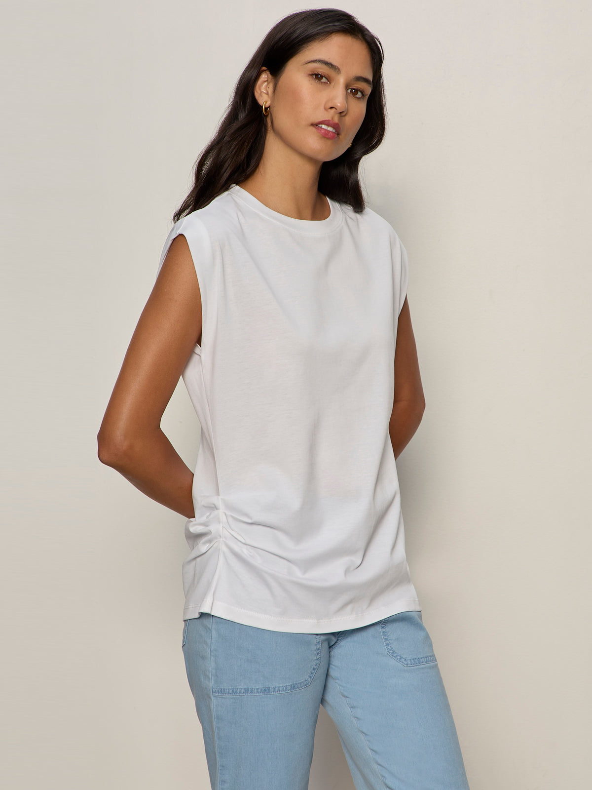 PLEATED MUSCLE TEE WHITE - Sanctuary Clothing