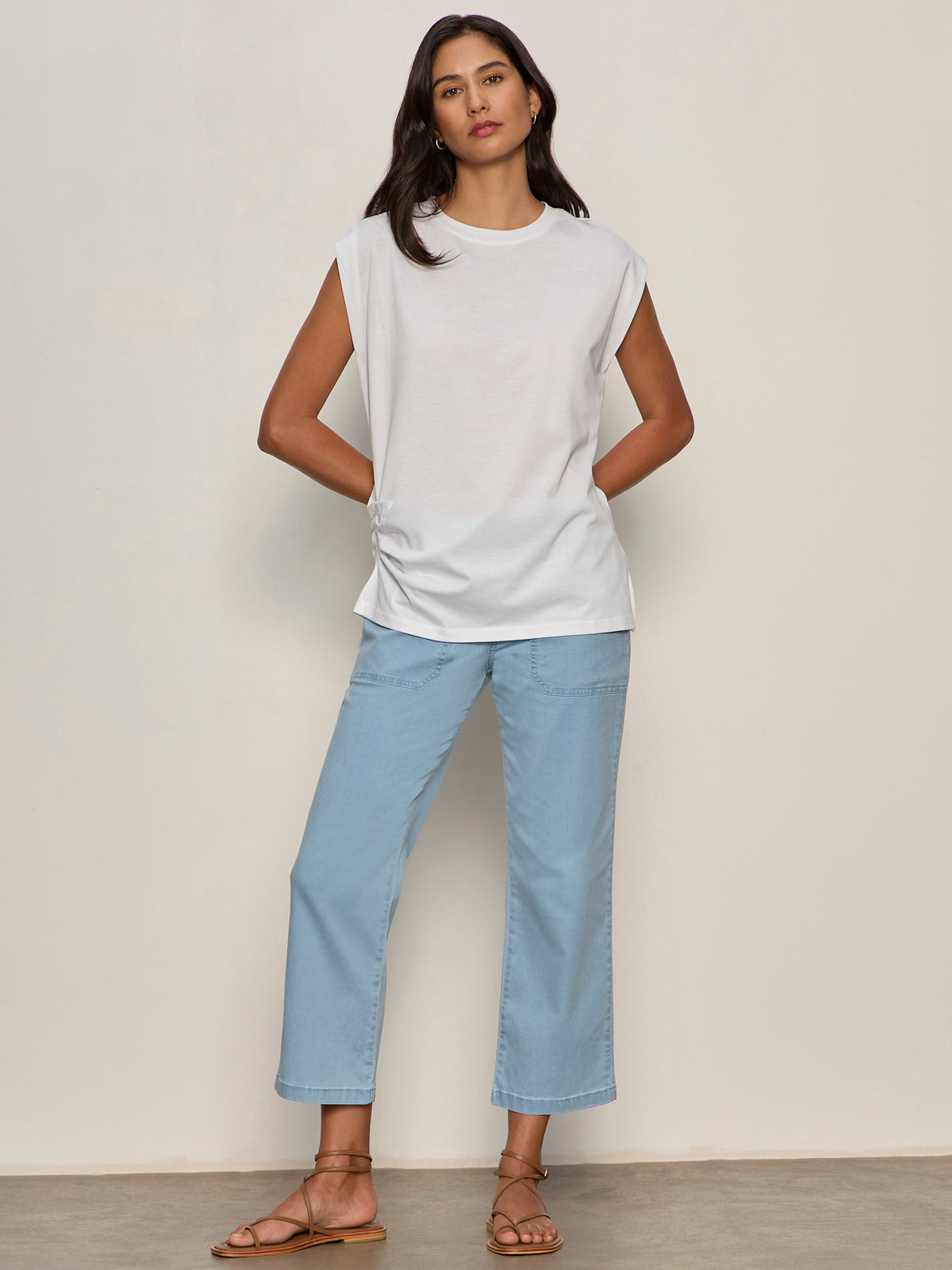 PLEATED MUSCLE TEE WHITE - Sanctuary Clothing