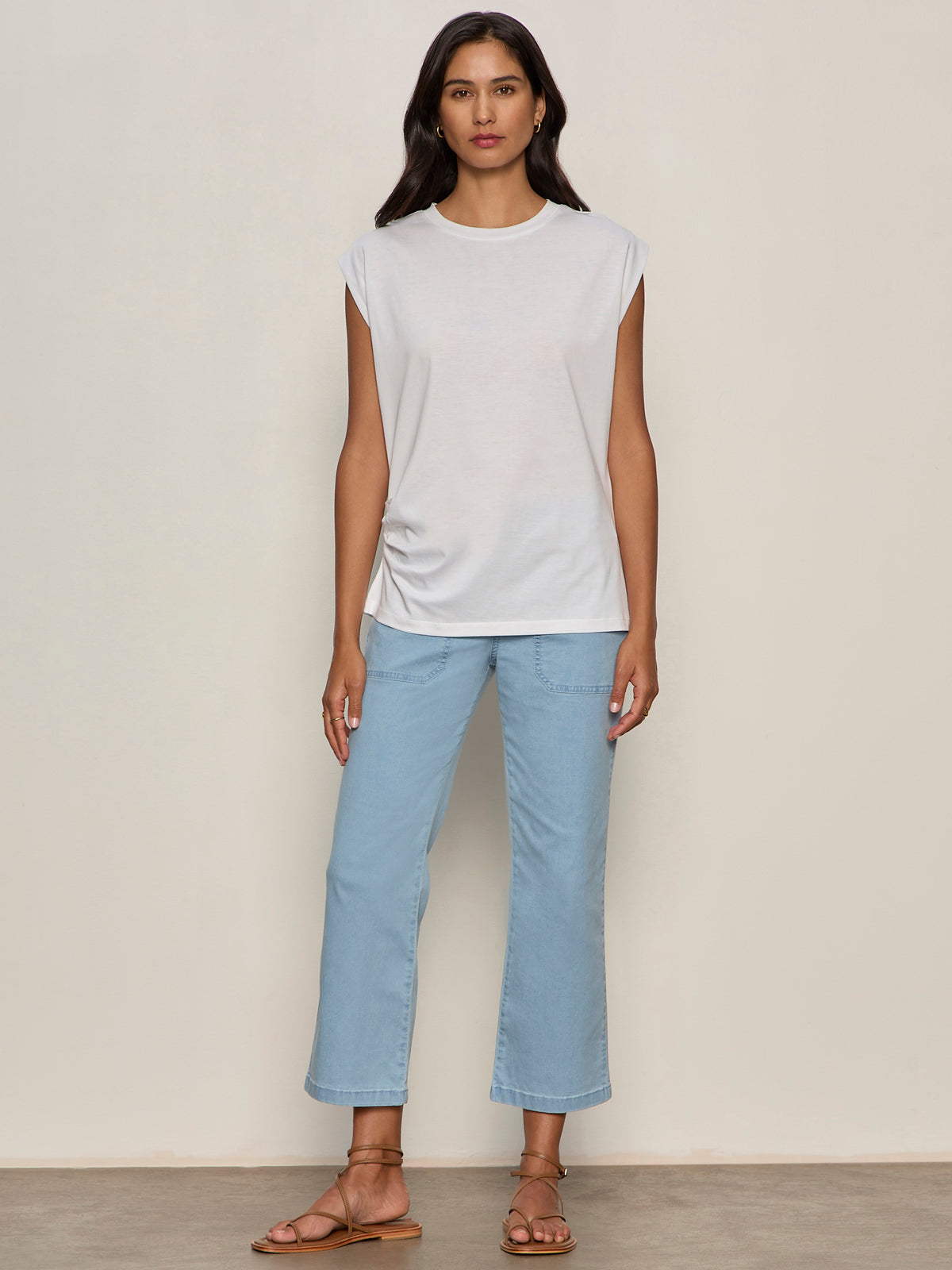 PLEATED MUSCLE TEE WHITE - Sanctuary Clothing