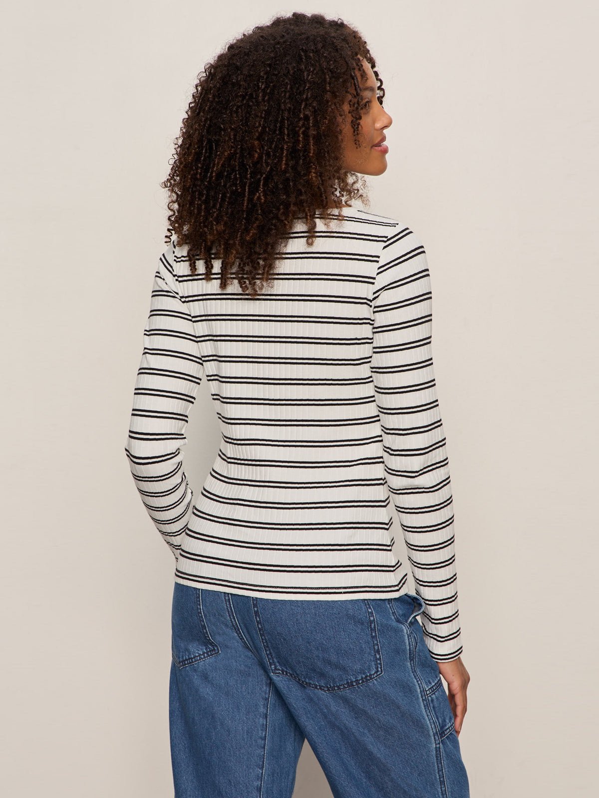 Button Front Ribbed Top Chalk / Black Stripe - Sanctuary Clothing